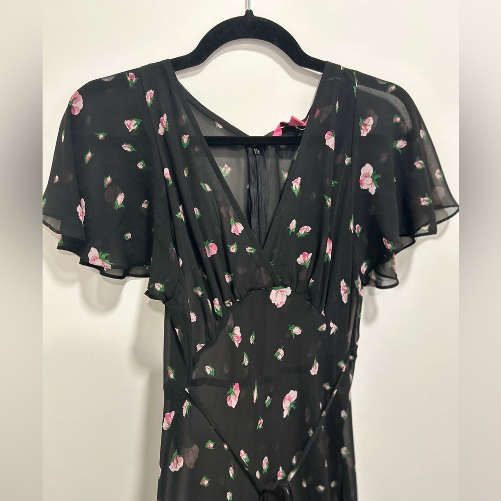 Betsey Johnson Vintage for Urban Outfitters Long Black Floral flutter dress